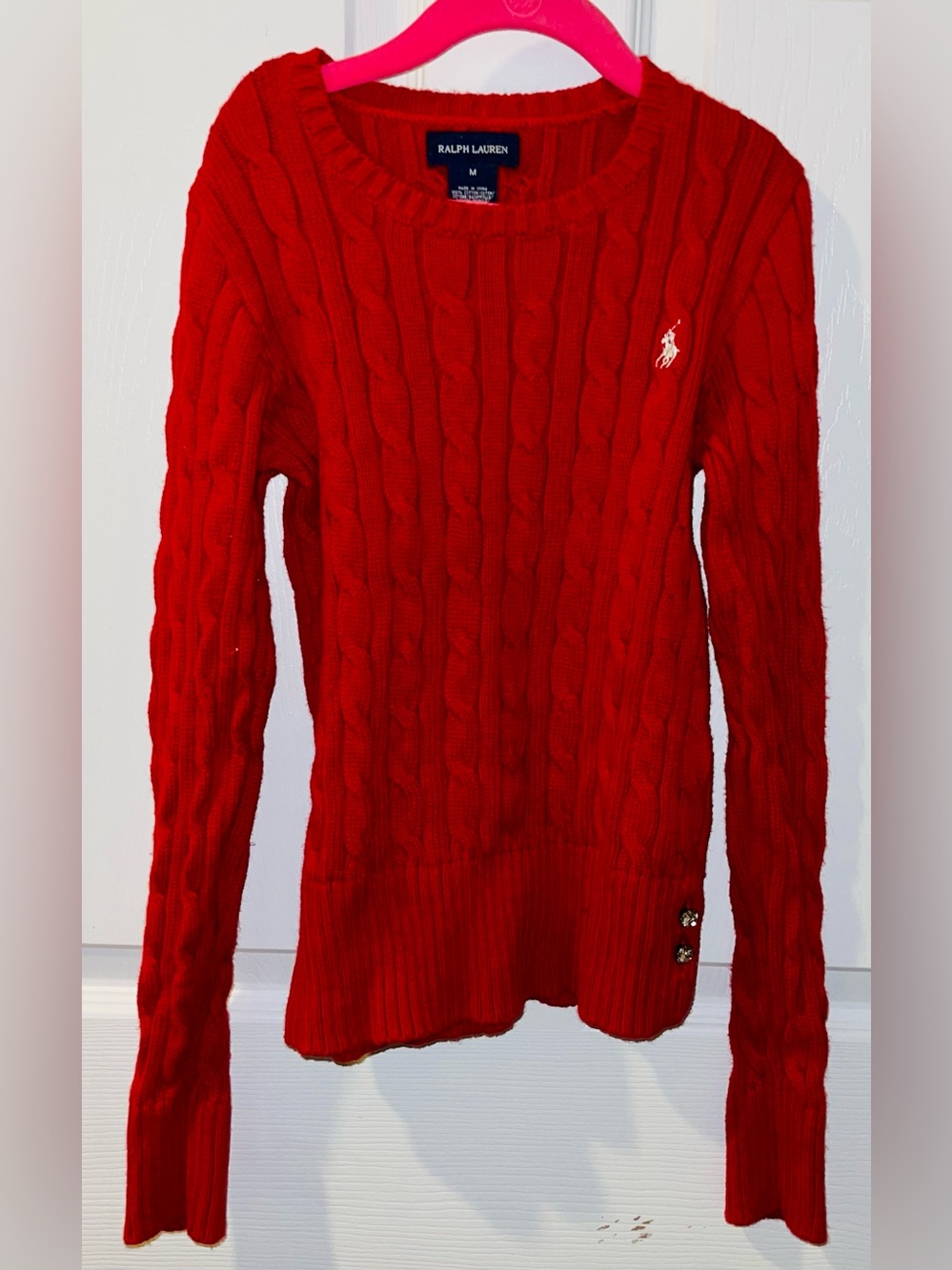 Ralph Lauren girls medium red cable knit cotton sweater